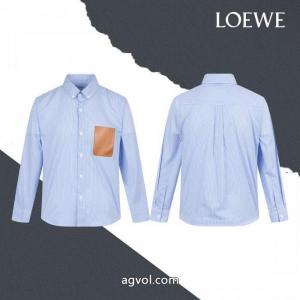 LOEWEロエベ定番胸元の皮ロゴ刺繍長袖シャツ