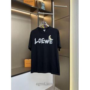 LOEWEロエベ2026 ss新作人工手描き柄カップルカジュアル半袖Tシャツ