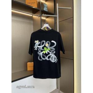 LOEWEロエベ2026 ss新作人工手描き柄カップルカジュアル半袖Tシャツ