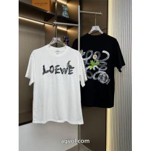 LOEWEロエベ2026 ss新作人工手描き柄カップルカジュアル半袖Tシャツ