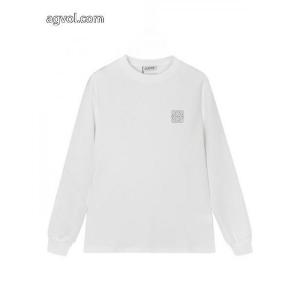 LOEWE/ロエベ立体エンベロープ万針刺繍アルファベットロゴヘッダー丸首長袖Tシャツ