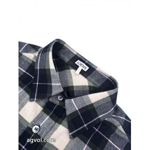Loeweフランネルチェック柄レザージップコート