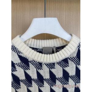 DIOR/ディオール26 FWアルファベット刺繍コラージュ千鳥格子ジャカードニットセーター