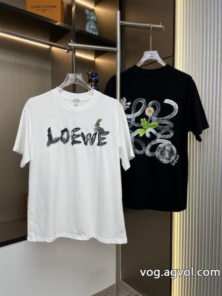LOEWEロエベ2025 ss新作人工手描き柄カップルカジュアル半袖Tシャツ 0 