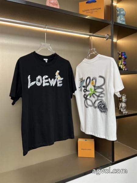 LOEWEロエベ2025 ss新作人工手描き柄カップルカジュアル半袖Tシャツ 5 
