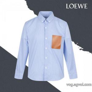 LOEWEロエベ定番胸元の皮ロゴ刺繍長袖シャツ