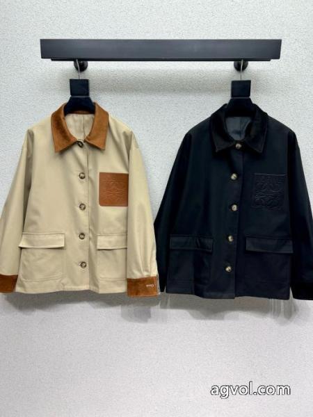 Loeweカスタムアルファベットロゴポケットスエードパッチワークゆったりカジュアルコート 1