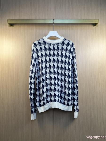 DIOR/ディオール26 FWアルファベット刺繍コラージュ千鳥格子ジャカードニットセーター 0 