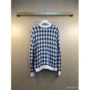 DIOR/ディオール26 FWアルファベット刺繍コラージュ千鳥格子ジャカードニットセーター